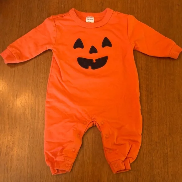🍊5/$25 Carter's Orange Pumpkin Face Romper size 3m - Picture 2 of 6